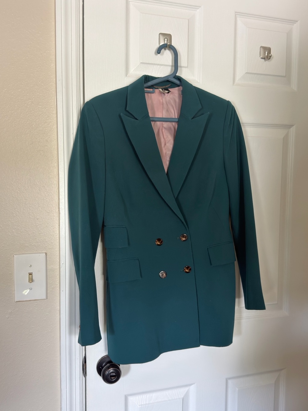 Topshop Teal Double-Breasted Blazer